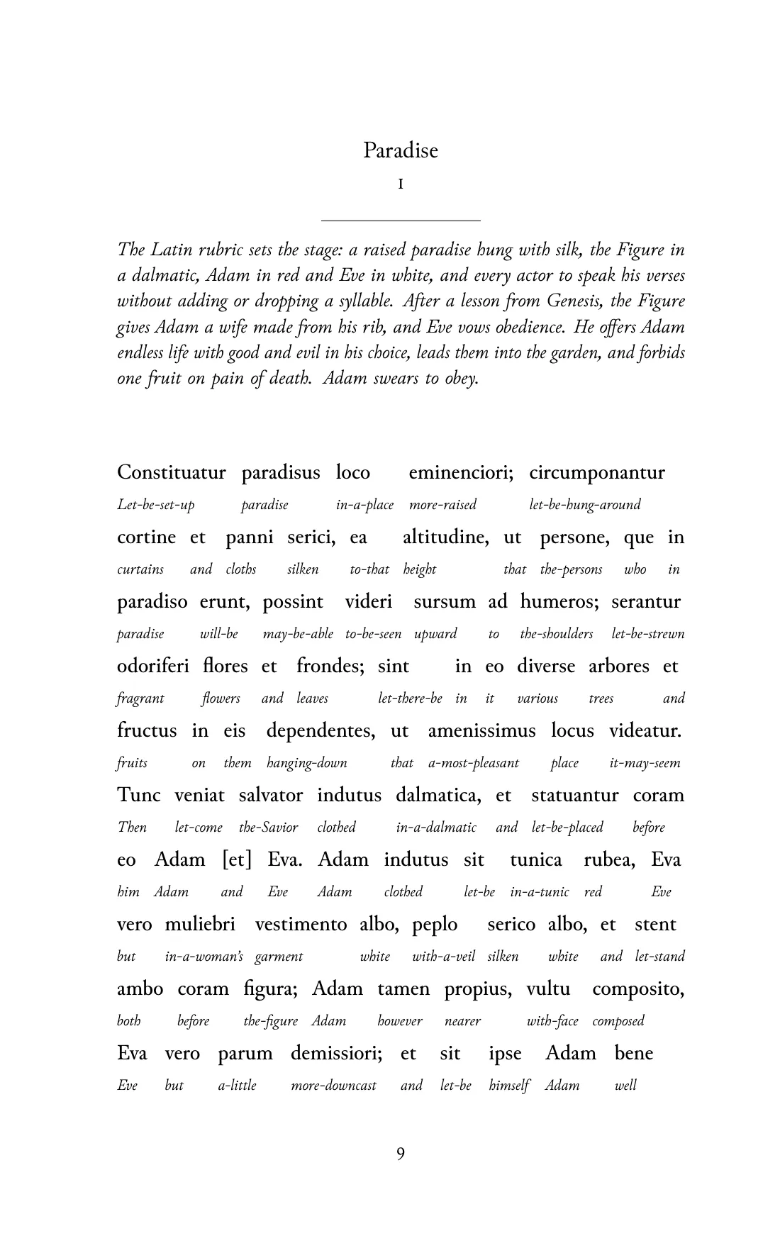 Page 9 of the book: the Old French text with an English word under each word.