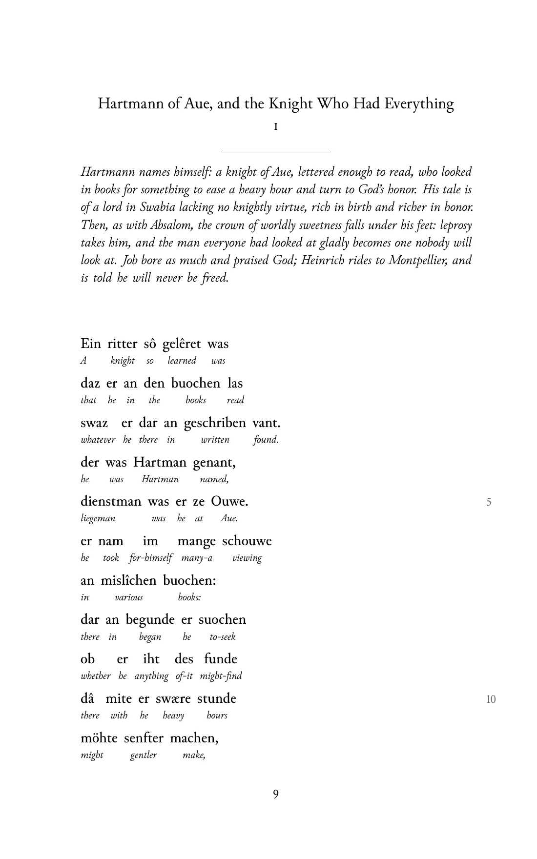 Page 9 of the book: the Middle High German text with an English word under each word.