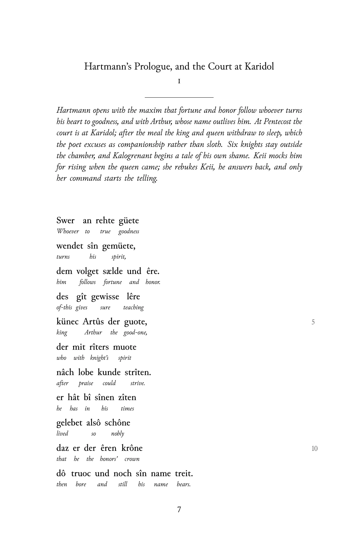 Page 7 of the book: the Middle High German text with an English word under each word.