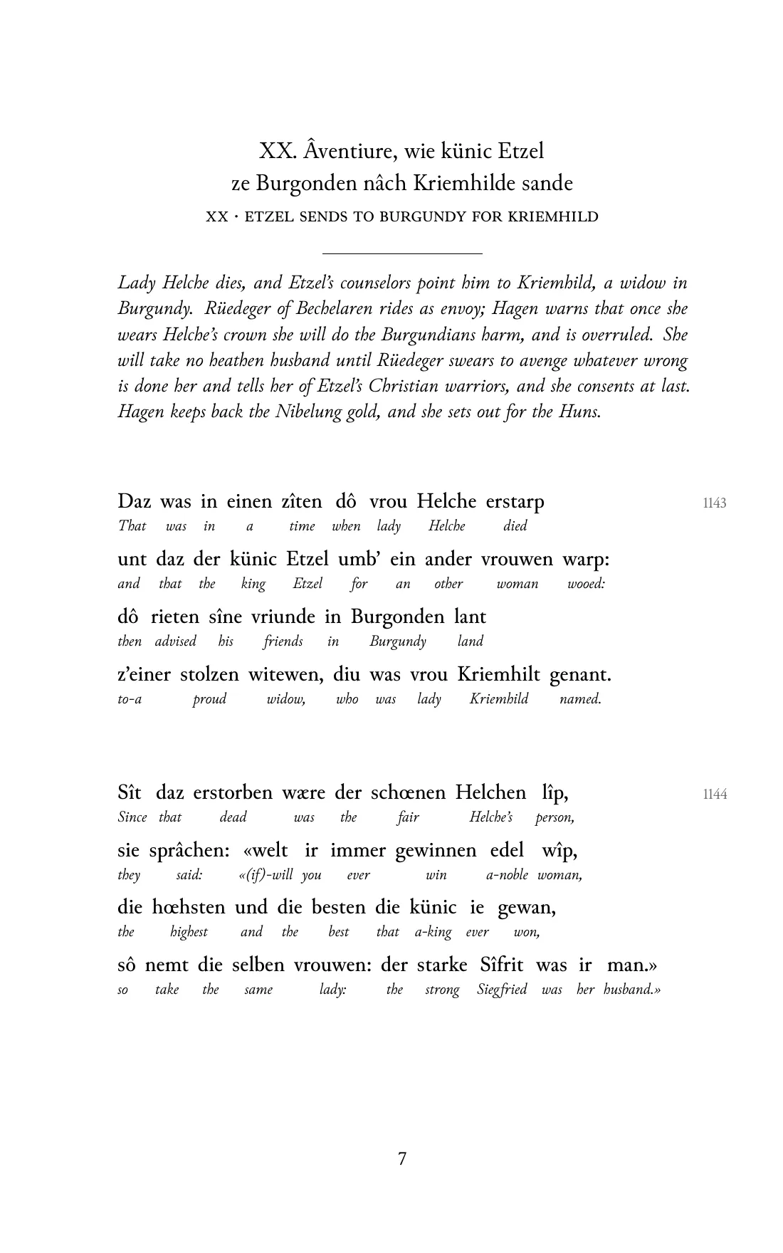 Page 7 of the book: the Middle High German text with an English word under each word.