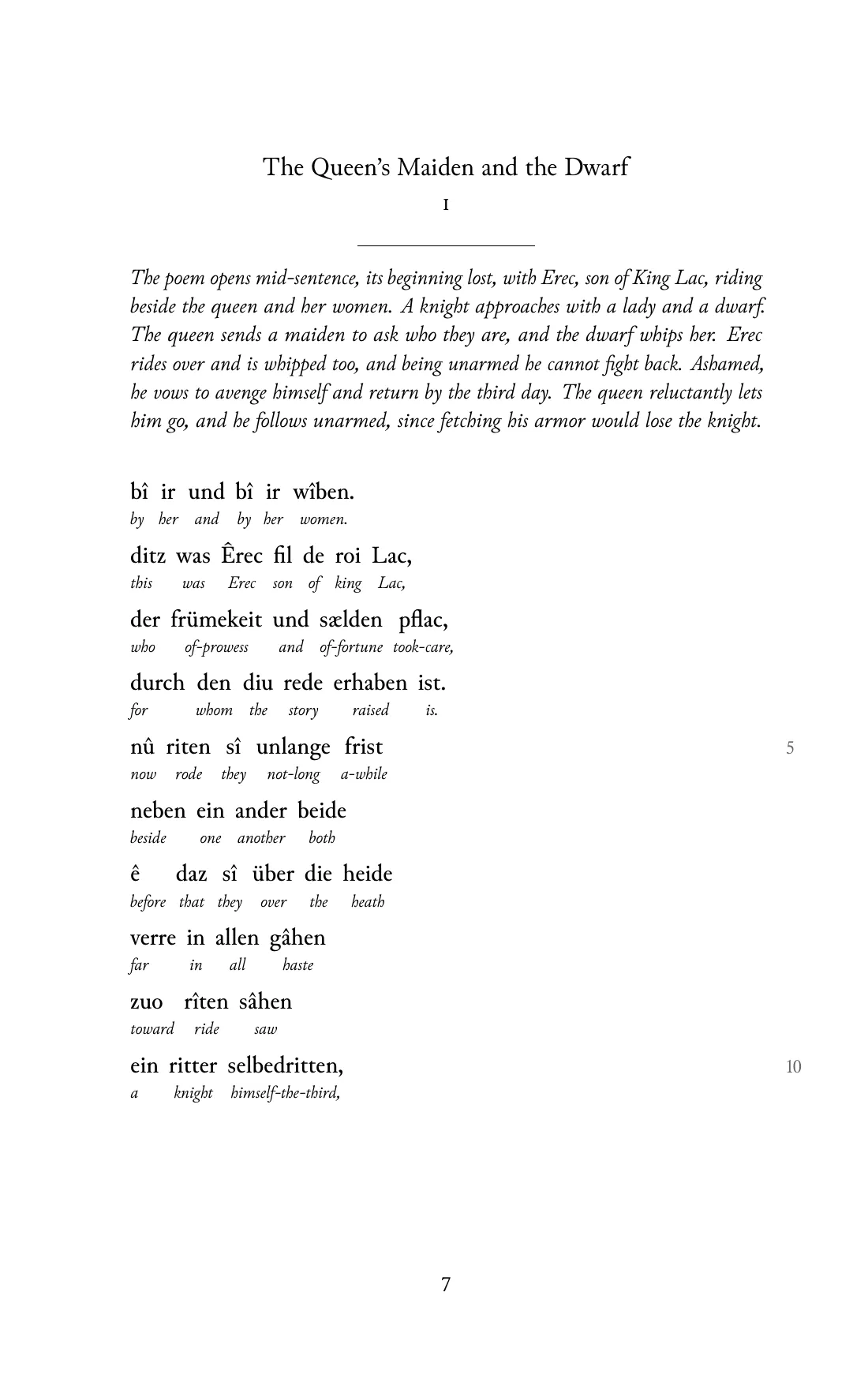 Page 7 of the book: the Middle High German text with an English word under each word.