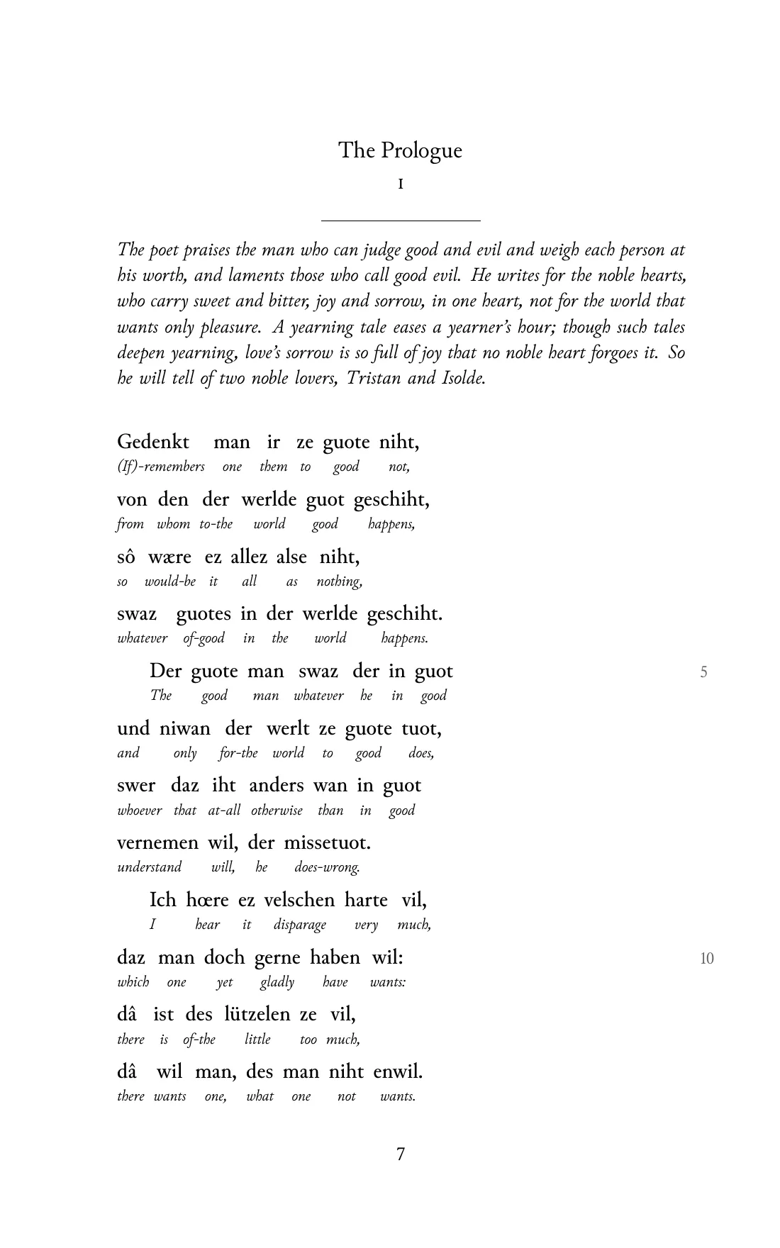 Page 7 of the book: the Middle High German text with an English word under each word.