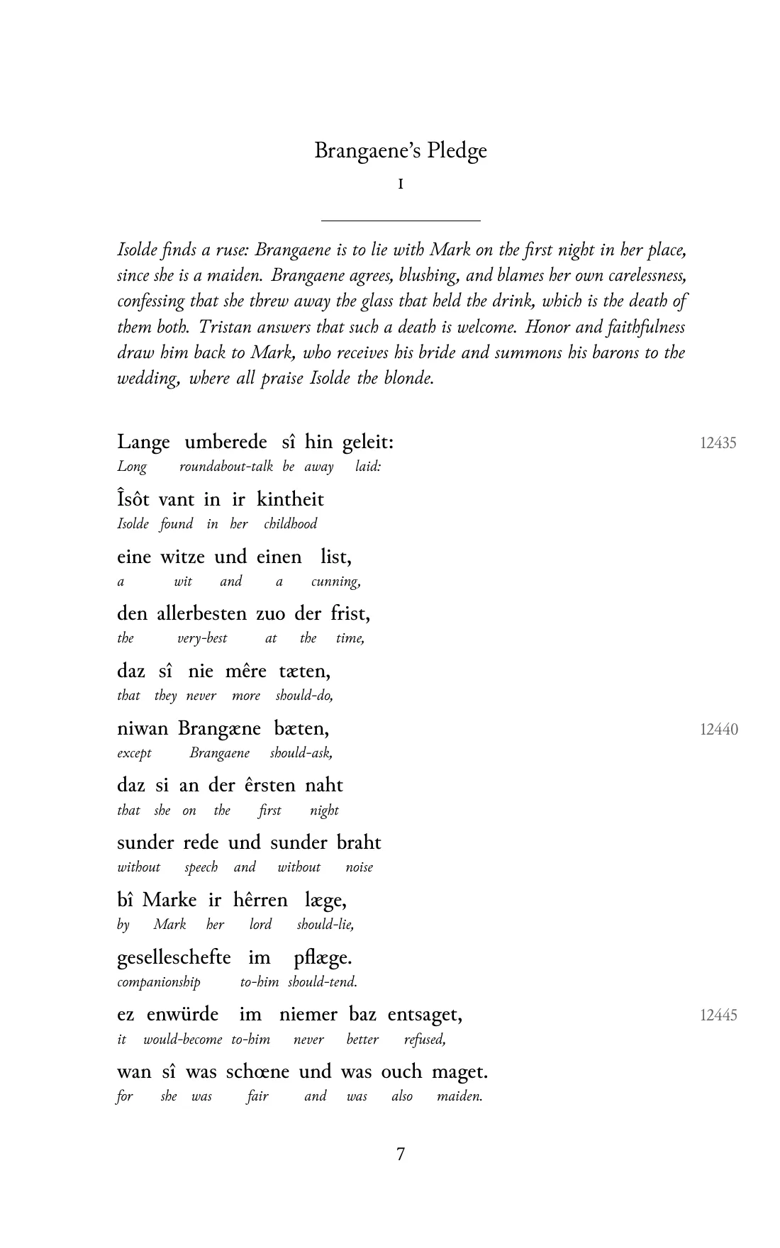 Page 7 of the book: the Middle High German text with an English word under each word.