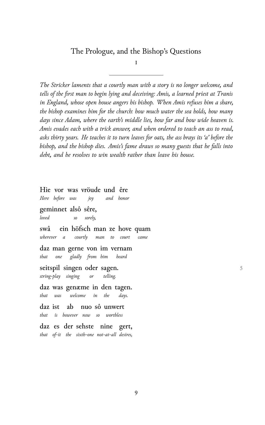 Page 9 of the book: the Middle High German text with an English word under each word.