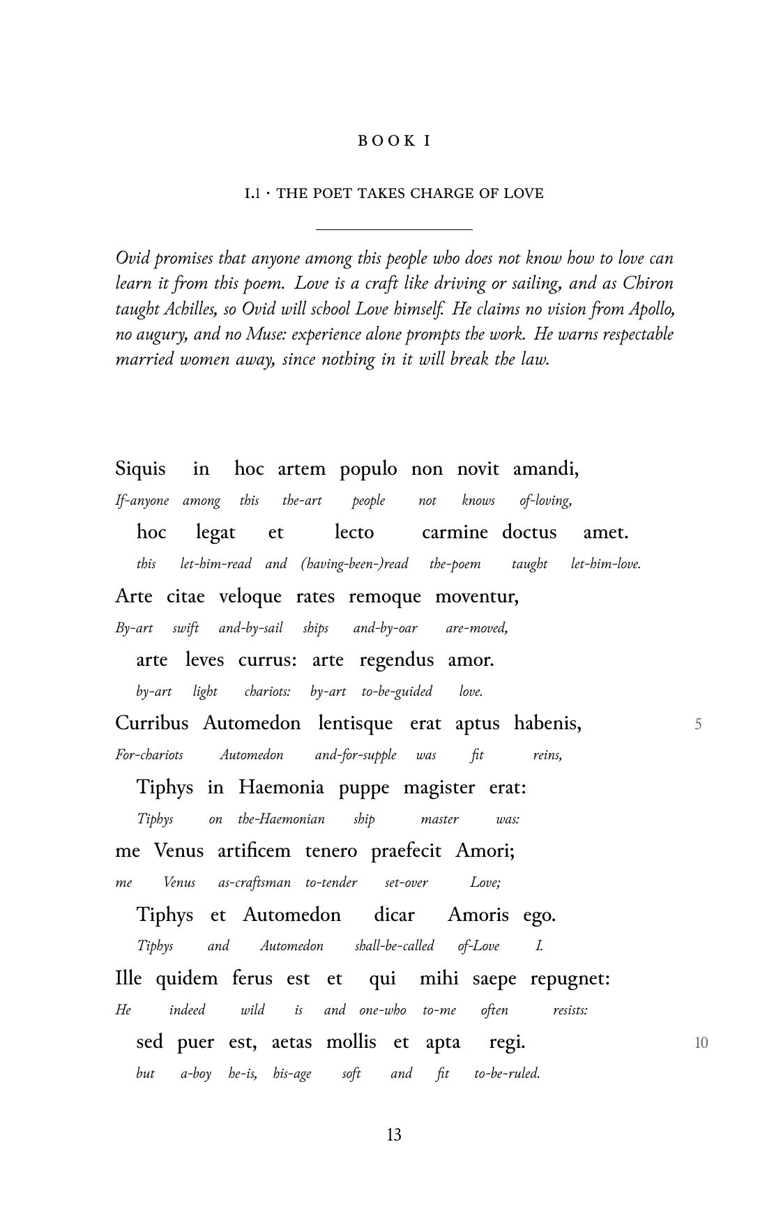 Page 13 of the book: the Classical Latin text with an English word under each word.