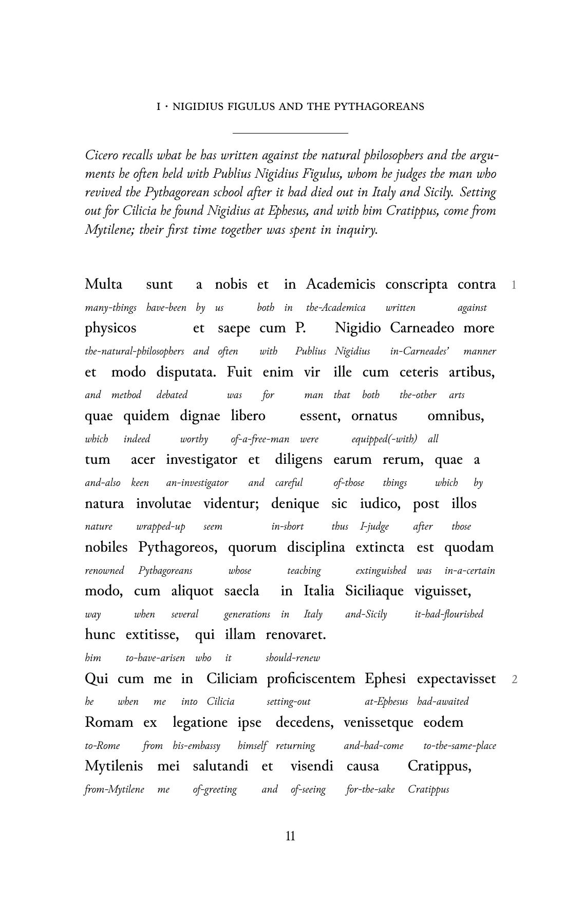 Page 11 of the book: the Classical Latin text with an English word under each word.