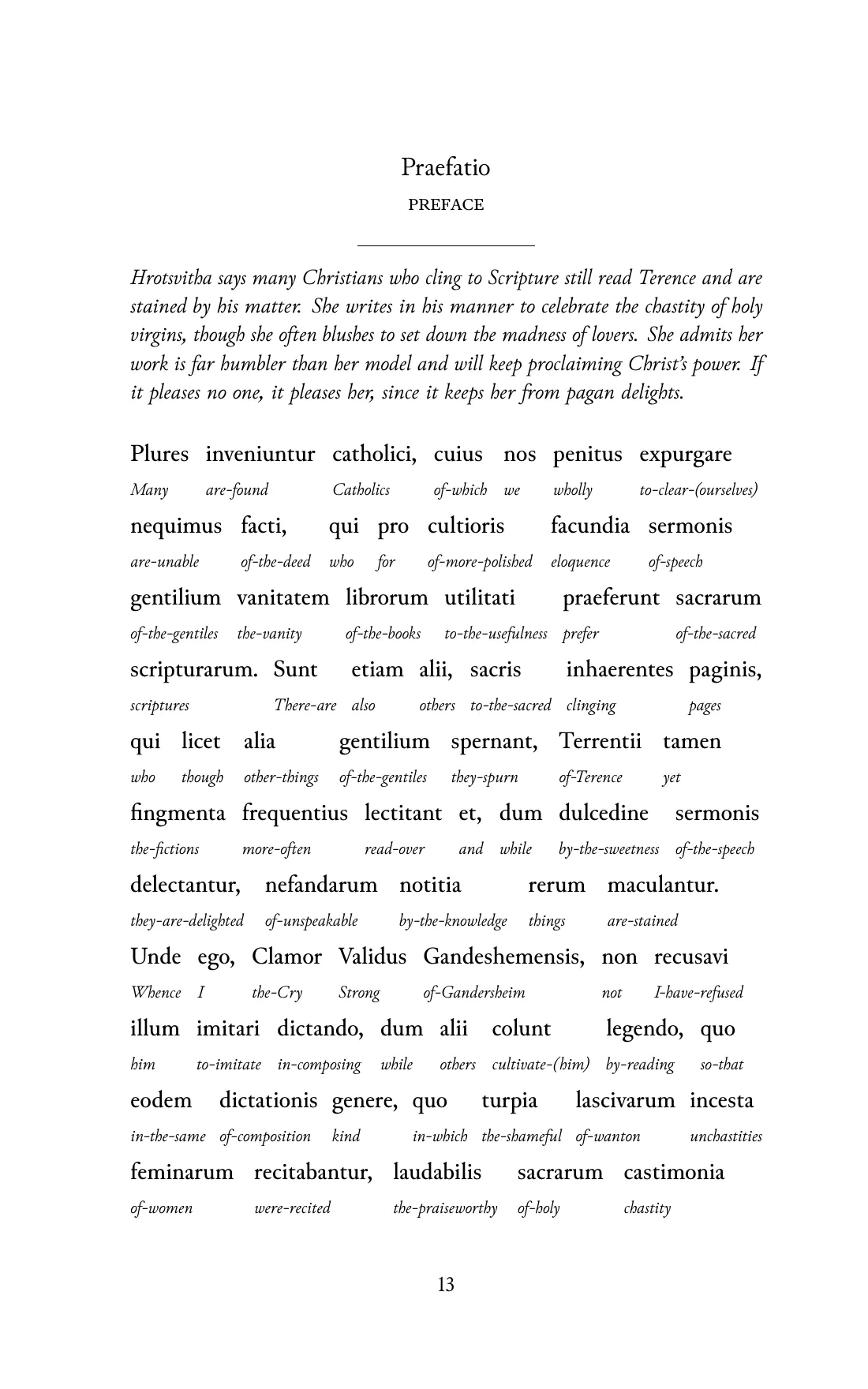 Page 13 of the book: the Medieval Latin text with an English word under each word.