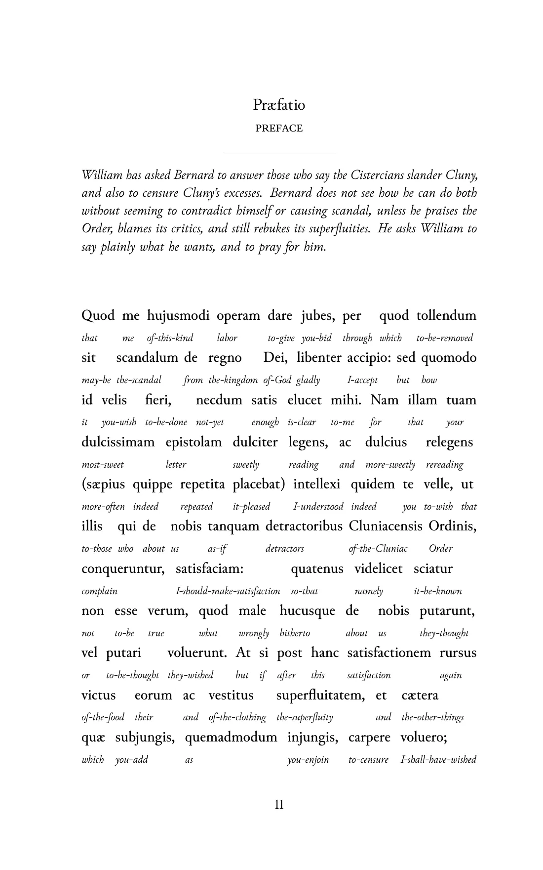 Page 11 of the book: the Medieval Latin text with an English word under each word.